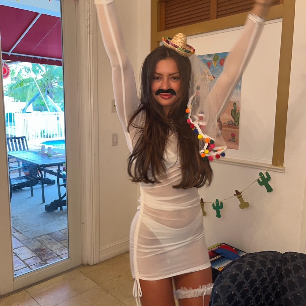 Princess Polly White Sheer Long Sleeve Swim Coverup Mini Dress